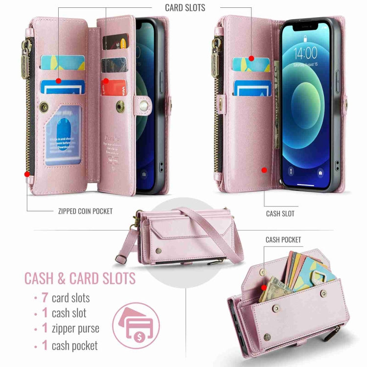 For iPhone 12 CaseMe C36 Card Slots Zipper Wallet RFID Anti-theft Leather Phone Case(Pink) - iPhone 12 / 12 Pro Cases by CaseMe | Online Shopping UK | buy2fix