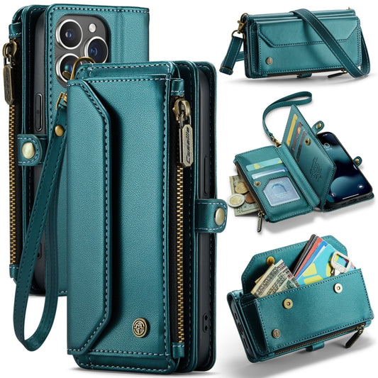 For iPhone 13 Pro CaseMe C36 Card Slots Zipper Wallet RFID Anti-theft Leather Phone Case(Blue-green) - iPhone 13 Pro Cases by CaseMe | Online Shopping UK | buy2fix