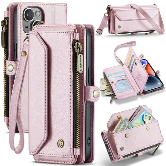 For iPhone 14 Plus CaseMe C36 Card Slots Zipper Wallet RFID Anti-theft Leather Phone Case(Pink) - iPhone 14 Plus Cases by CaseMe | Online Shopping UK | buy2fix