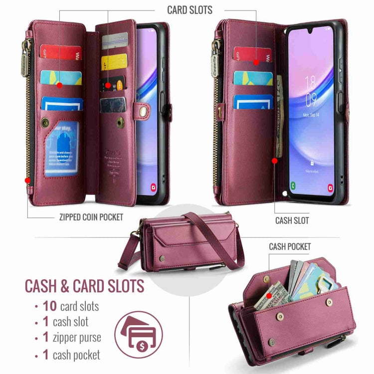 For Samsung Galaxy A15 CaseMe C36 Card Slots Zipper Wallet RFID Anti-theft Leather Phone Case(Wine Red) - Galaxy Phone Cases by CaseMe | Online Shopping UK | buy2fix