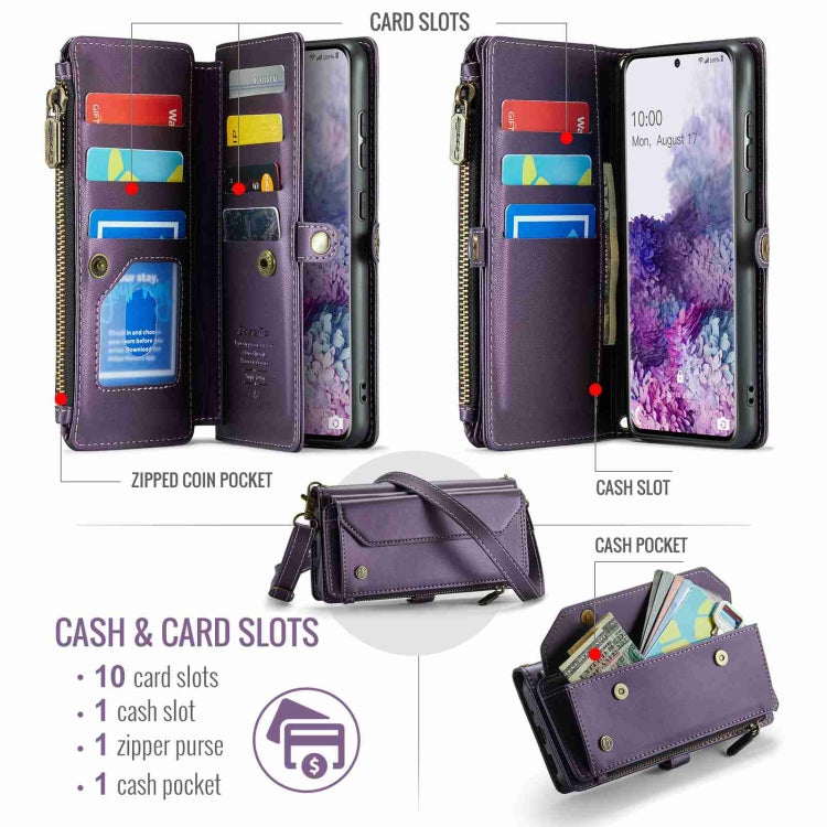 For Samsung Galaxy S20+ CaseMe C36 Card Slots Zipper Wallet RFID Anti-theft Leather Phone Case(Purple) - Galaxy Phone Cases by CaseMe | Online Shopping UK | buy2fix