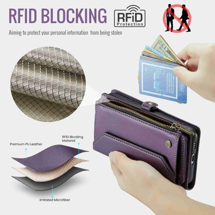 For Samsung Galaxy S21 5G CaseMe C36 Card Slots Zipper Wallet RFID Anti-theft Leather Phone Case(Purple) - Galaxy S21 5G Cases by CaseMe | Online Shopping UK | buy2fix