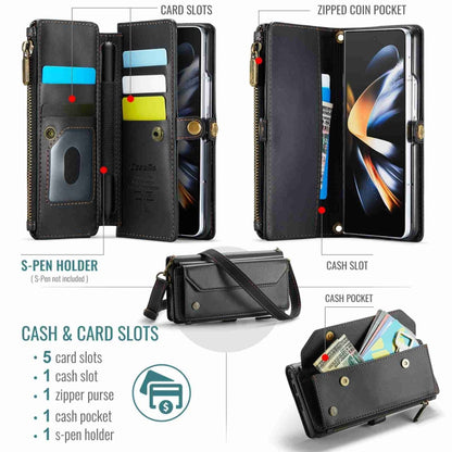 For Samsung Galaxy Z Fold4 CaseMe C36 Card Slots Zipper Wallet RFID Anti-theft Leather Phone Case(Black) - Galaxy Z Fold4 5G Cases by CaseMe | Online Shopping UK | buy2fix