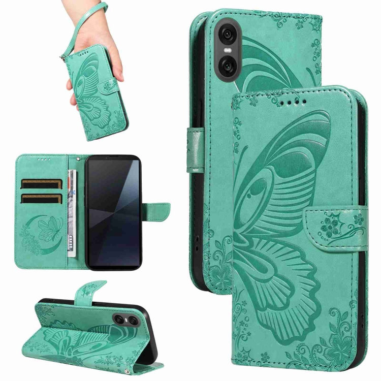 For Sony Xperia 10 VI 2024 Swallowtail Butterfly Embossed Leather Phone Case(Green) - Sony Cases by buy2fix | Online Shopping UK | buy2fix