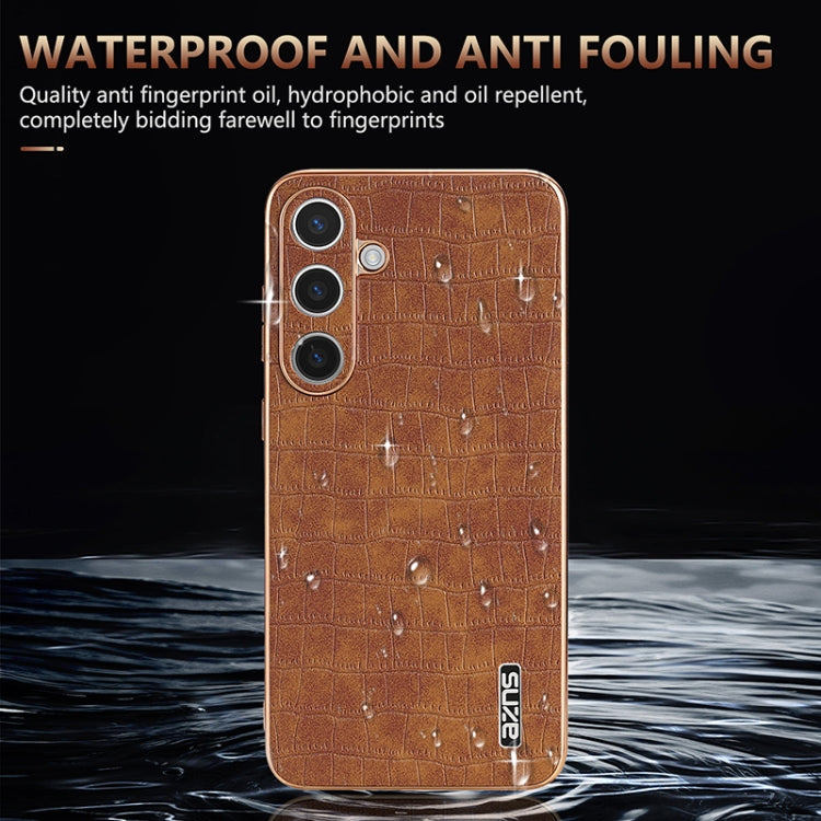 For Samsung Galaxy S24 5G AZNS Electroplated Frame Crocodile Texture Full Coverage Phone Case(Green) - Galaxy S24 5G Cases by AZNS | Online Shopping UK | buy2fix