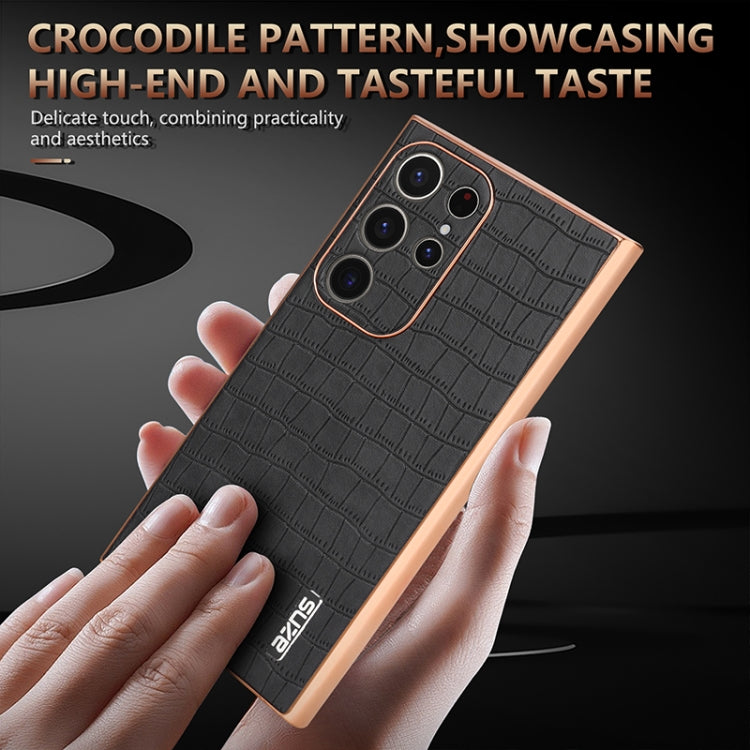 For Samsung Galaxy S24 Ultra 5G AZNS Electroplated Frame Crocodile Texture Full Coverage Phone Case(Black) - Galaxy S24 Ultra 5G Cases by AZNS | Online Shopping UK | buy2fix