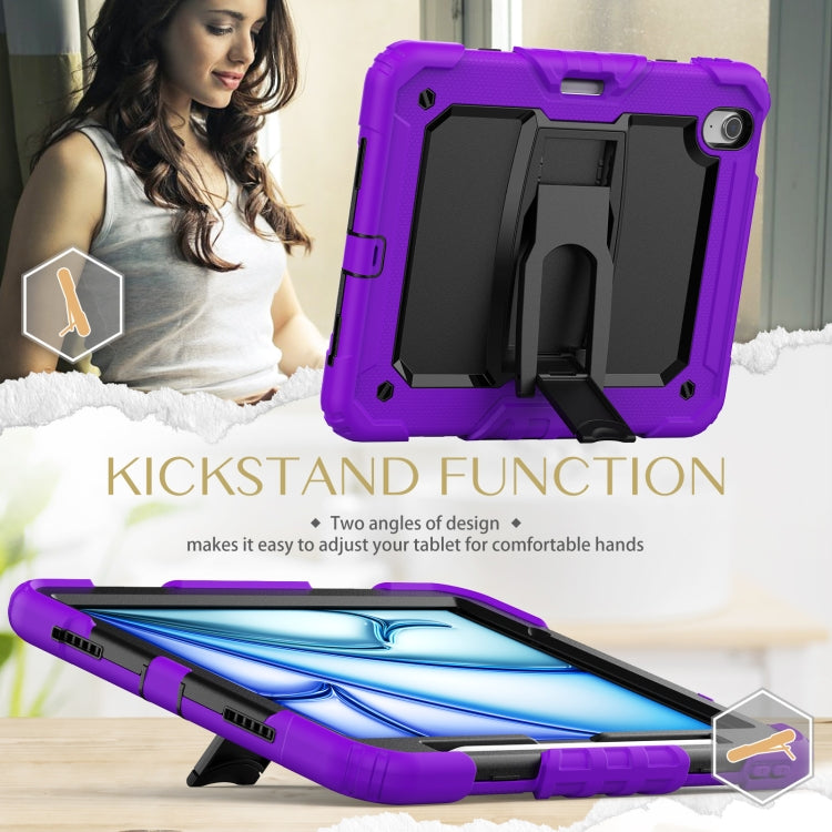 For iPad Air 11 2024 Silicone Hydric PC Tablet Case with Shoulder Strap & Holder(Purple) - iPad Air 11 2024 Cases by buy2fix | Online Shopping UK | buy2fix