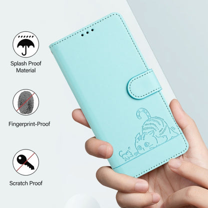 For Blackview Wave 6C Cat Rat Embossed Pattern RFID Leather Phone Case with Lanyard(Mint Green) - More Brand by buy2fix | Online Shopping UK | buy2fix