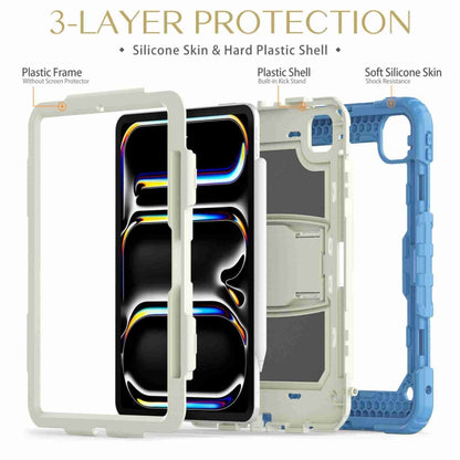 For iPad Pro 11 2024 Silicone Hydric PC Tablet Case with Shoulder Strap & Holder(Beige Cyan-blue) - iPad Pro 11 2024 Cases by buy2fix | Online Shopping UK | buy2fix