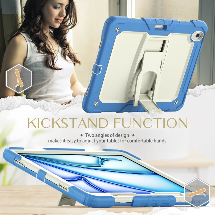 For iPad Air 13 2024 Silicone Hydric PC Tablet Case with Shoulder Strap & Holder(Beige Cyan-blue) - iPad Air 13 2024 Cases by buy2fix | Online Shopping UK | buy2fix