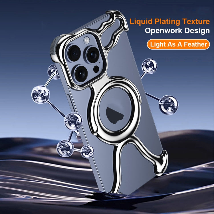 For iPhone 14 / 13 Liquid Plating PC Hollow MagSafe Phone Case(Metal Silve) - iPhone 14 Cases by buy2fix | Online Shopping UK | buy2fix