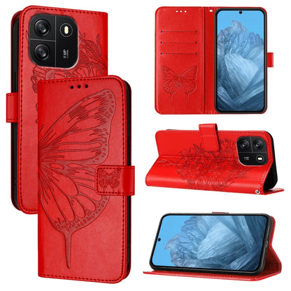 For Blackview Wave 6C Embossed Butterfly Leather Phone Case(Red) - More Brand by buy2fix | Online Shopping UK | buy2fix