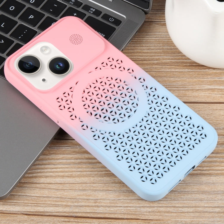 For iPhone 14 Gradient Color Honeycomb Aromatherapy MagSafe Phone Case(Pink Blue) - iPhone 14 Cases by buy2fix | Online Shopping UK | buy2fix