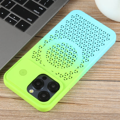 For iPhone 14 Pro Gradient Color Honeycomb Aromatherapy MagSafe Phone Case(Green Blue) - iPhone 14 Pro Cases by buy2fix | Online Shopping UK | buy2fix