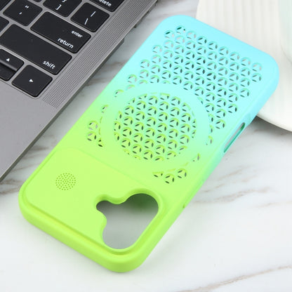 For iPhone 16 Gradient Color Honeycomb Aromatherapy MagSafe Phone Case(Green Blue) - iPhone 16 Cases by buy2fix | Online Shopping UK | buy2fix