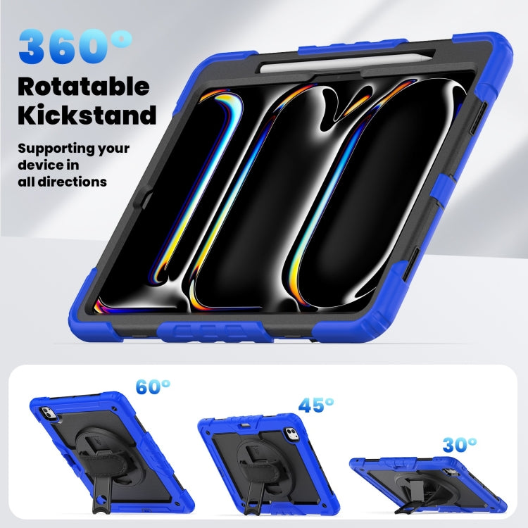 For iPad Pro 13 2024 Silicone Hybrid PC Tablet Case with Shoulder Strap(Black + Dark Blue) - iPad Pro 13 2024 Cases by buy2fix | Online Shopping UK | buy2fix