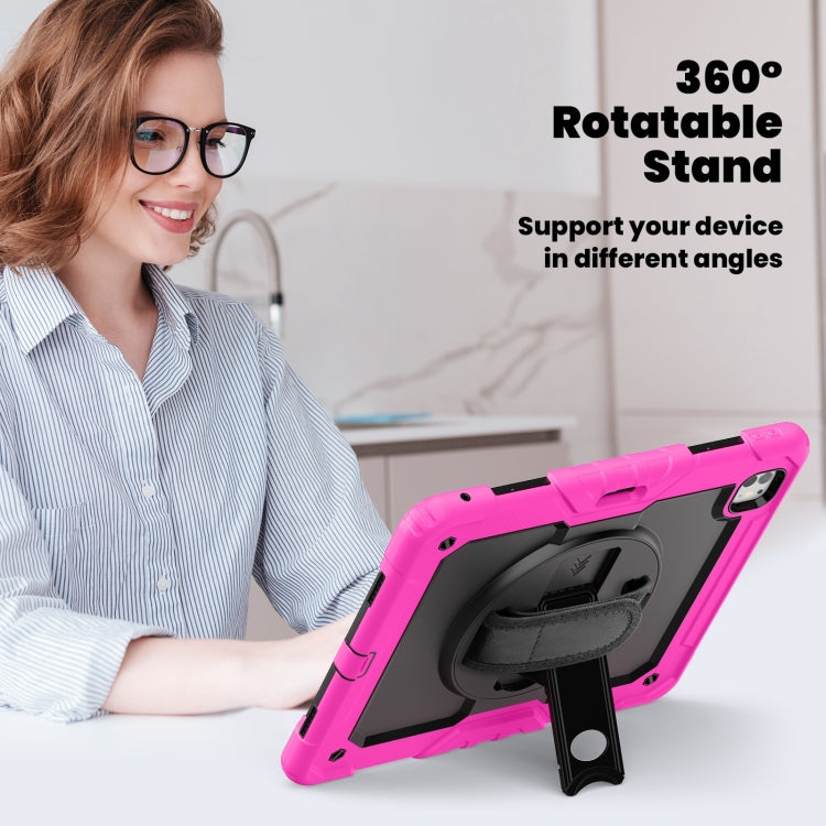 For iPad Pro 13 2024 Silicone Hybrid PC Tablet Case with Shoulder Strap(Black + Rose Red) - iPad Pro 13 2024 Cases by buy2fix | Online Shopping UK | buy2fix