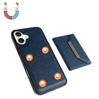 For iPhone 16 Solid Color Metal Buckle Card Slots Bag Phone Case(Blue) - iPhone 16 Cases by buy2fix | Online Shopping UK | buy2fix