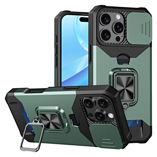 For iPhone 16 Pro Max Camera Shield Card Slot PC+TPU Phone Case(Dark Green) - iPhone 16 Pro Max Cases by buy2fix | Online Shopping UK | buy2fix