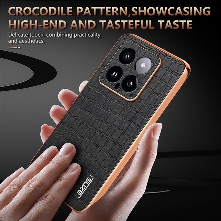 For Xiaomi 14 AZNS Electroplated Frame Crocodile Texture Full Coverage Phone Case(Brown) - 14 Cases by AZNS | Online Shopping UK | buy2fix