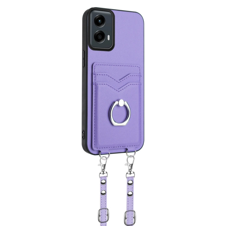 For Motorola Moto G 5G 2024 R20 Crossbody Rope Ring Card Holder Phone Case(Purple) - Motorola Cases by buy2fix | Online Shopping UK | buy2fix