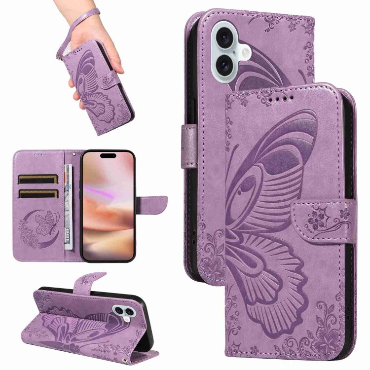 For iPhone 16 Plus Swallowtail Butterfly Embossed Leather Phone Case(Purple) - iPhone 16 Plus Cases by buy2fix | Online Shopping UK | buy2fix