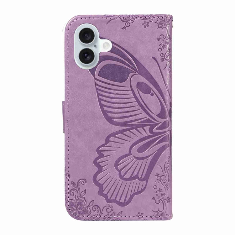 For iPhone 16 Plus Swallowtail Butterfly Embossed Leather Phone Case(Purple) - iPhone 16 Plus Cases by buy2fix | Online Shopping UK | buy2fix