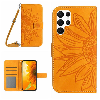 For Samsung Galaxy S25 Ultra 5G Skin Feel Sun Flower Embossed Flip Leather Phone Case with Lanyard(Yellow) - Galaxy S25 Ultra 5G Cases by buy2fix | Online Shopping UK | buy2fix