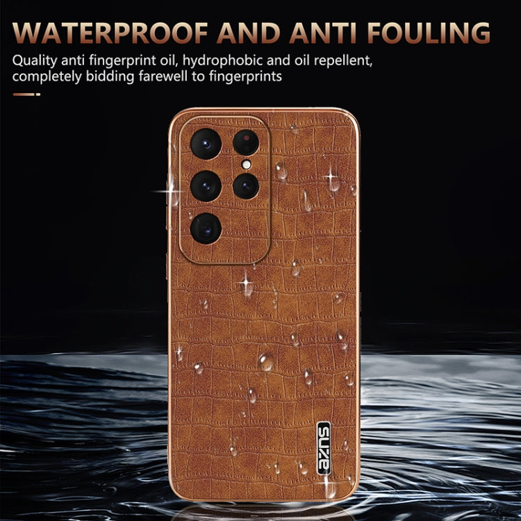 For Samsung Galaxy S25 Ultra 5G AZNS Electroplated Frame Crocodile Texture Full Coverage Phone Case(White) - Galaxy S25 Ultra 5G Cases by AZNS | Online Shopping UK | buy2fix