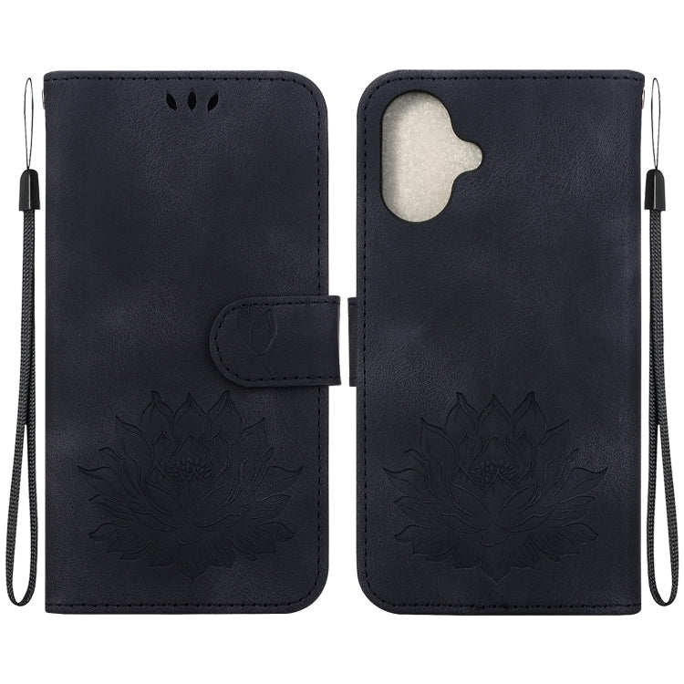 For iPhone 16 Lotus Embossed Leather Phone Case(Black) - iPhone 16 Cases by buy2fix | Online Shopping UK | buy2fix