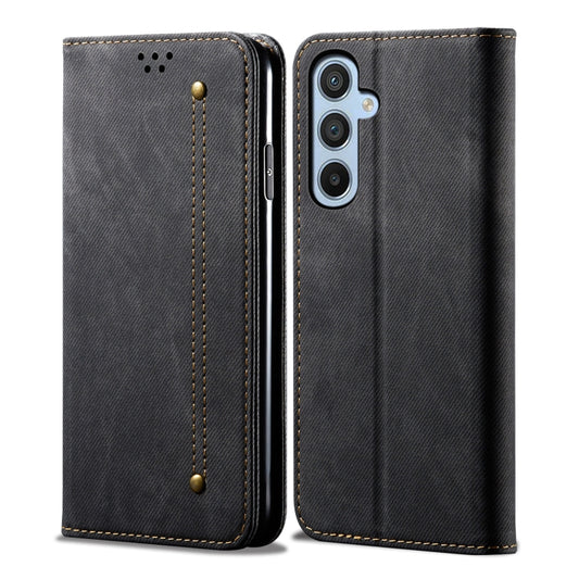 For Samsung Galaxy S25+ 5G Denim Texture Casual Style Horizontal Flip Leather Case(Black) - Galaxy S25+ 5G Cases by buy2fix | Online Shopping UK | buy2fix