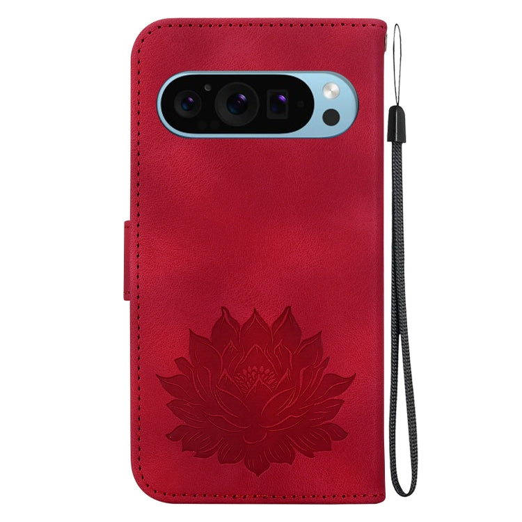 For Google Pixel 9 Pro Lotus Embossed Leather Phone Case(Red) - Google Cases by buy2fix | Online Shopping UK | buy2fix