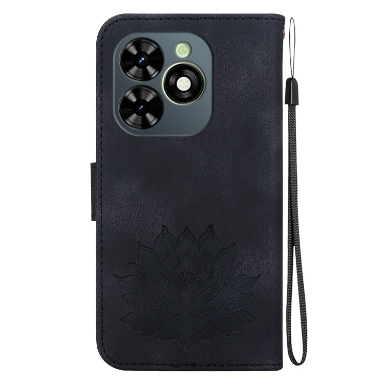 For Tecno Spark G0 2024 / Spark 20 Lotus Embossed Leather Phone Case(Black) - Tecno Cases by buy2fix | Online Shopping UK | buy2fix