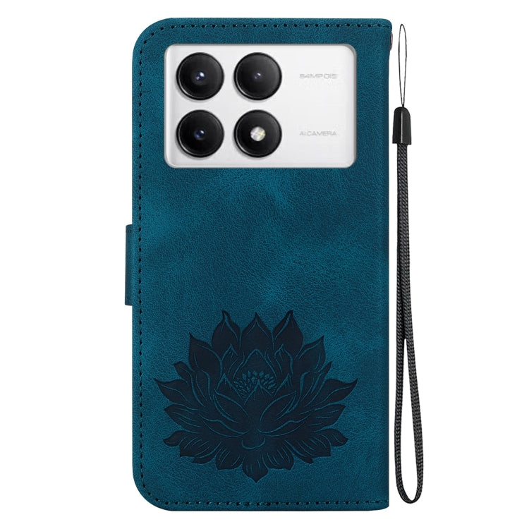 For Redmi K70 / K70 Pro Lotus Embossed Leather Phone Case(Dark Blue) - K70 Cases by buy2fix | Online Shopping UK | buy2fix