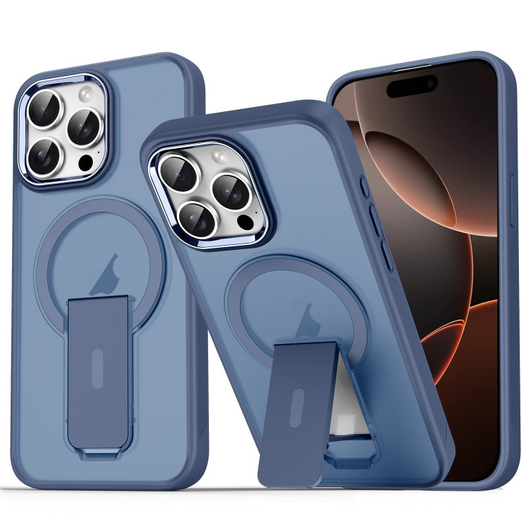 For iPhone 16 Pro Acrylic Hybrid TPU MagSafe Holder Phone Case(Dark Blue) - iPhone 16 Pro Cases by buy2fix | Online Shopping UK | buy2fix