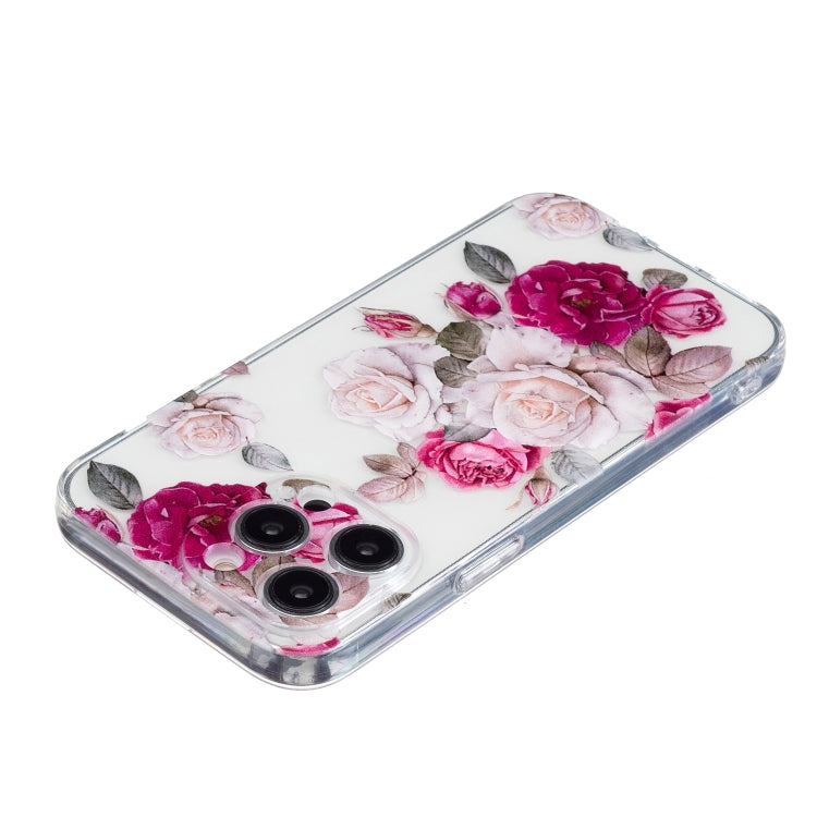 For iPhone 16 Pro Max Colored Drawing Pattern Transparent TPU Phone Case(Peony) - iPhone 16 Pro Max Cases by buy2fix | Online Shopping UK | buy2fix