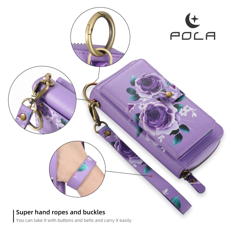 For iPhone 12 Pro Max POLA MagSafe Flower Multi-functional Zipper Wallet Leather Phone Case(Purple) - iPhone 12 Pro Max Cases by buy2fix | Online Shopping UK | buy2fix