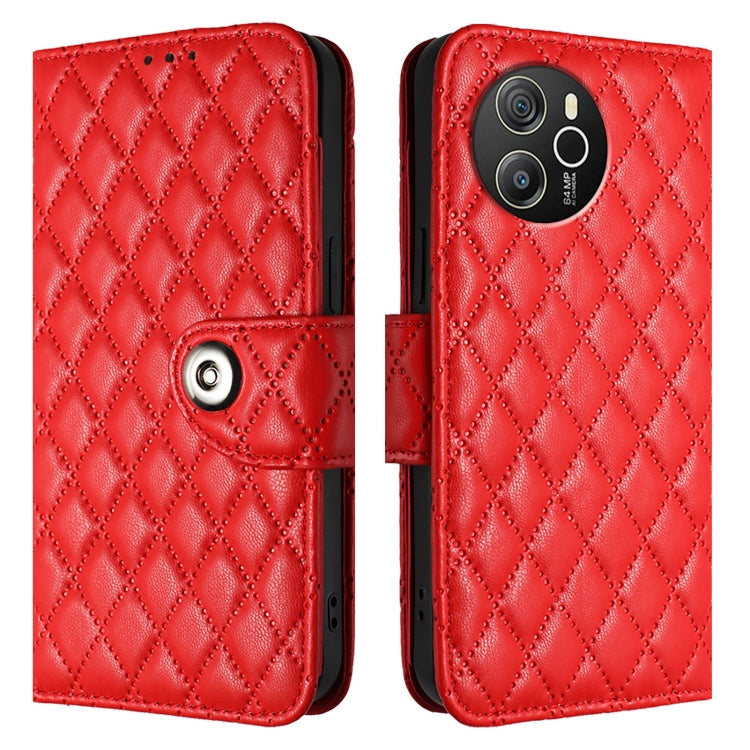 For Blackview Shark 8 Rhombic Texture Flip Leather Phone Case with Lanyard(Red) - More Brand by buy2fix | Online Shopping UK | buy2fix