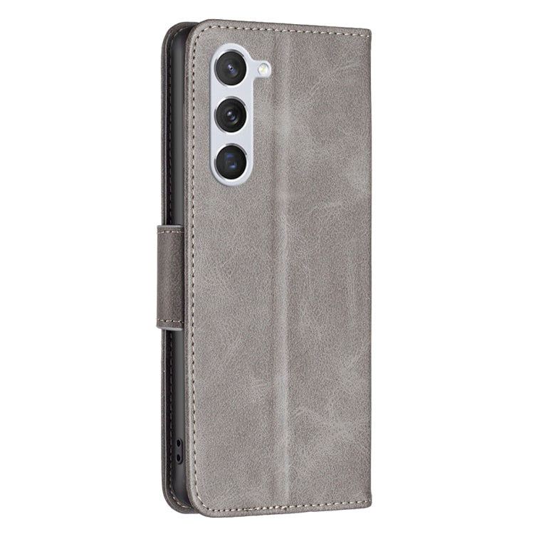 For Samsung Galaxy S25 5G Lambskin Texture Pure Color Flip Leather Phone Case(Grey) - Galaxy S25 5G Cases by buy2fix | Online Shopping UK | buy2fix