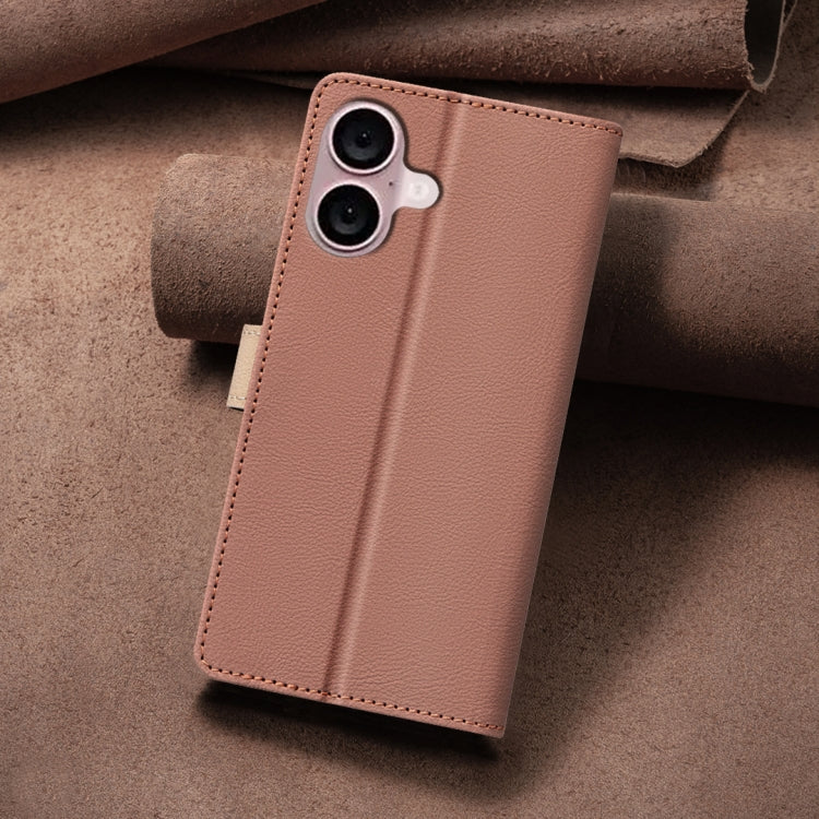 For iPhone 16 Color Matching RFID Anti-theft Leather Phone Case(Brown) - iPhone 16 Cases by buy2fix | Online Shopping UK | buy2fix