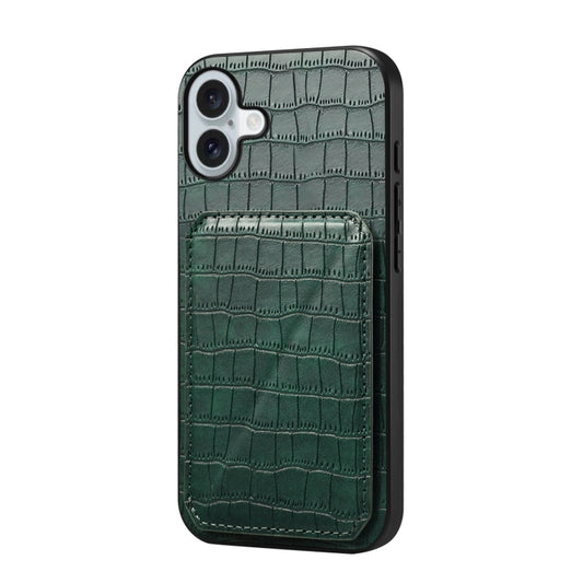 For iPhone 16 Plus Imitation Crocodile Leather Back Phone Case with Holder(Green) - iPhone 16 Plus Cases by buy2fix | Online Shopping UK | buy2fix