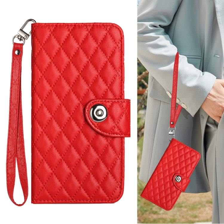 For Redmi K70 Ultra 5G Global Rhombic Texture Flip Leather Phone Case with Lanyard(Red) - Xiaomi Cases by buy2fix | Online Shopping UK | buy2fix