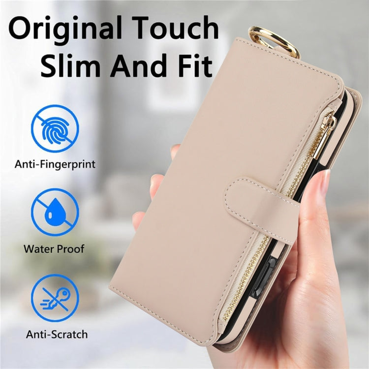 For iPhone 16 Pro Crossbody Ring Multifunctional Wallet Leather Phone Case(White) - More iPhone Cases by buy2fix | Online Shopping UK | buy2fix