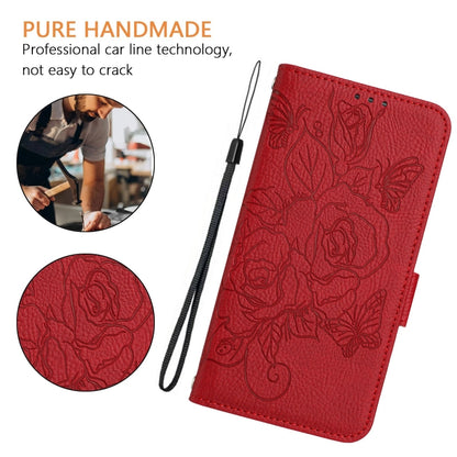 For Samsung Galaxy S25 5G Embossed Rose RFID Anti-theft Leather Phone Case(Red) - Galaxy S25 5G Cases by buy2fix | Online Shopping UK | buy2fix