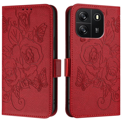 For Blackview WAVE 6C Embossed Rose RFID Anti-theft Leather Phone Case(Red) - More Brand by buy2fix | Online Shopping UK | buy2fix