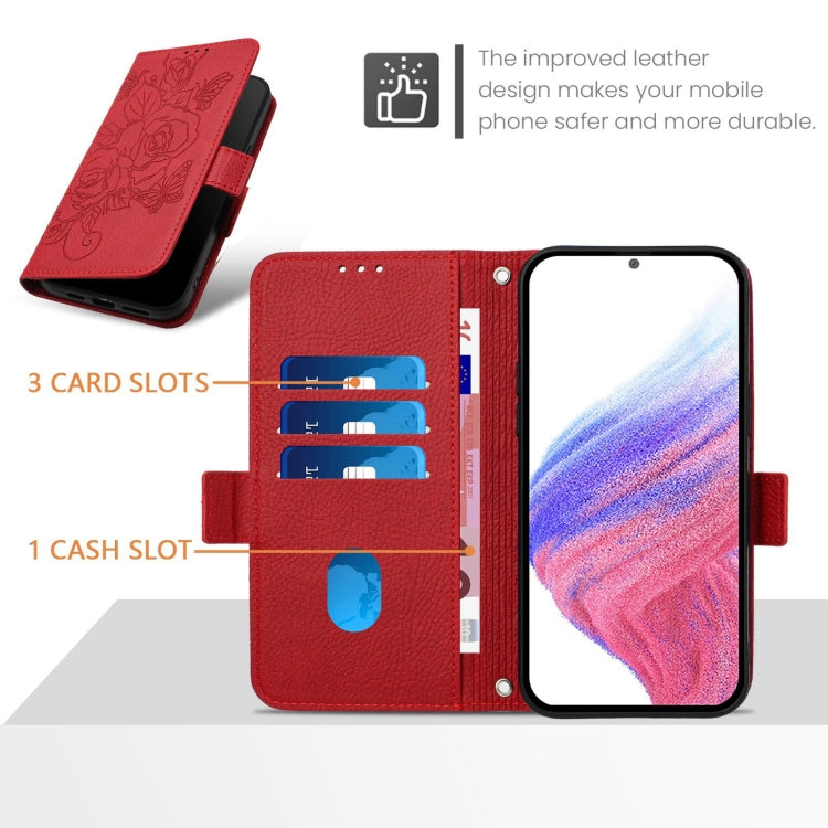 For Blackview WAVE 6C Embossed Rose RFID Anti-theft Leather Phone Case(Red) - More Brand by buy2fix | Online Shopping UK | buy2fix