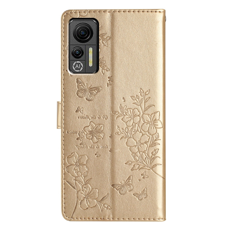 For Ulefone Note 14 Butterflies and Flowers Leather Phone Case(Gold) - Ulefone Cases by buy2fix | Online Shopping UK | buy2fix