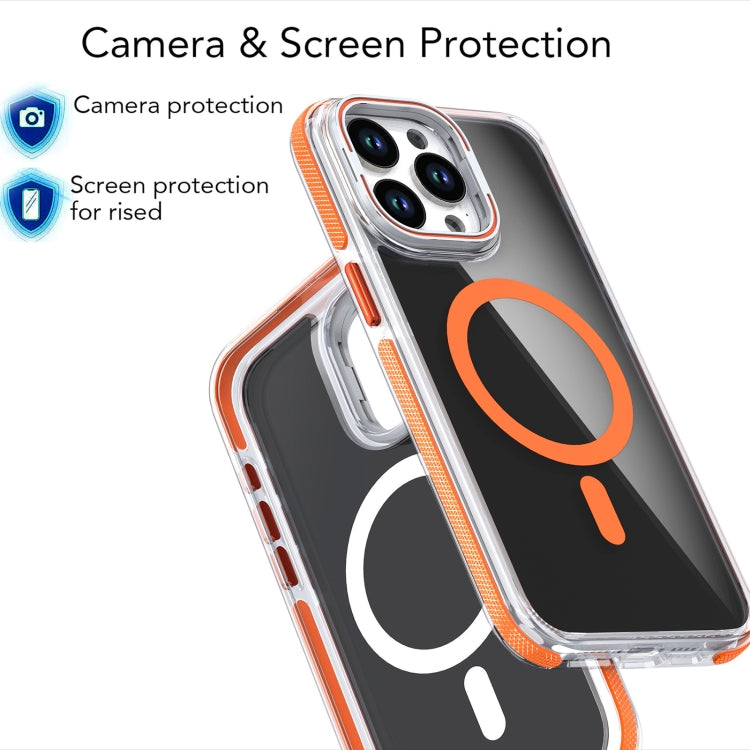 For iPhone 16 Pro Max Magsafe Dual-Color Transparent Black Lens Holder Phone Case(Orange) - iPhone 16 Pro Max Cases by buy2fix | Online Shopping UK | buy2fix