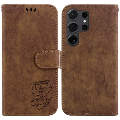 For Samsung Galaxy S25 Ultra 5G Little Tiger Embossed Leather Phone Case(Brown) - Galaxy S24 Ultra 5G Cases by buy2fix | Online Shopping UK | buy2fix