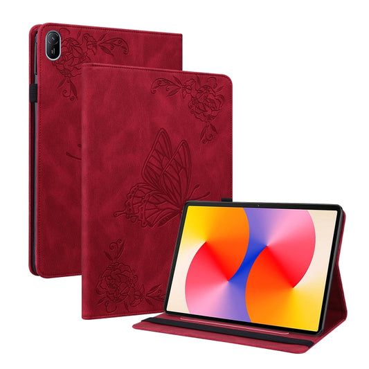 For Huawei MatePad SE 11 2024 Butterfly Flower Embossed Leather Tablet Case(Red) - Huawei by buy2fix | Online Shopping UK | buy2fix